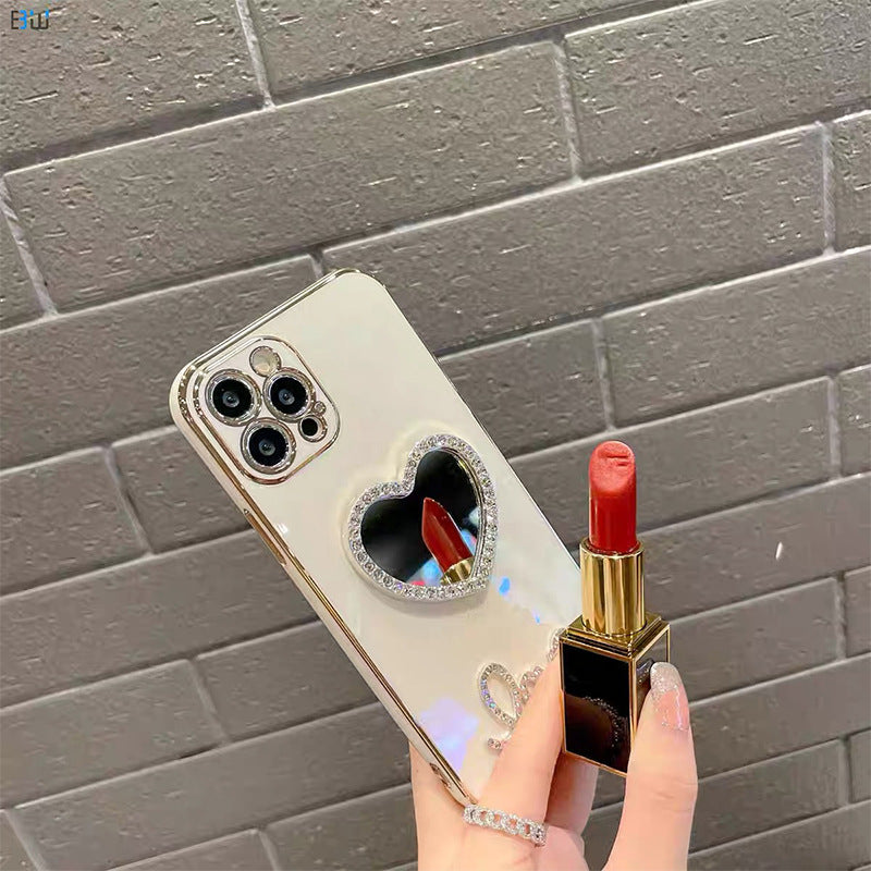 Stylish heart mirror phone case for iPhone 15