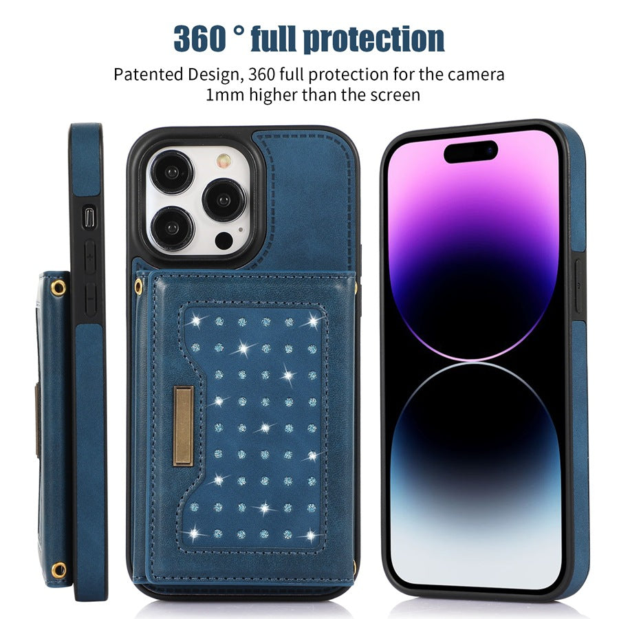 Blue iPhone case with stand feature