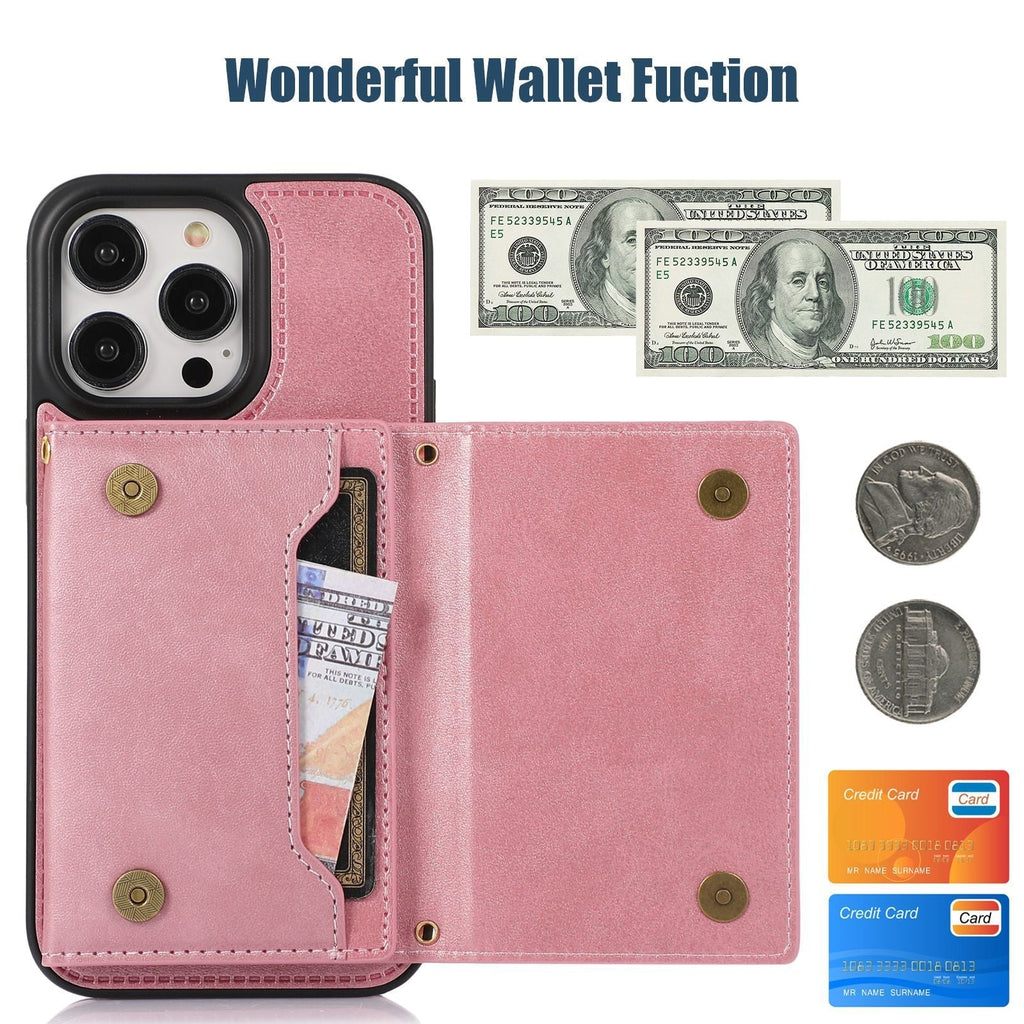 Burgundy iPhone wallet case with kickstand