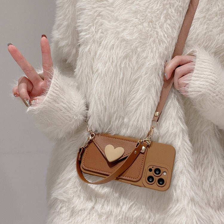 Back view of brown crossbody iPhone wallet