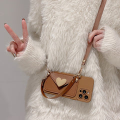 Back view of brown crossbody iPhone wallet