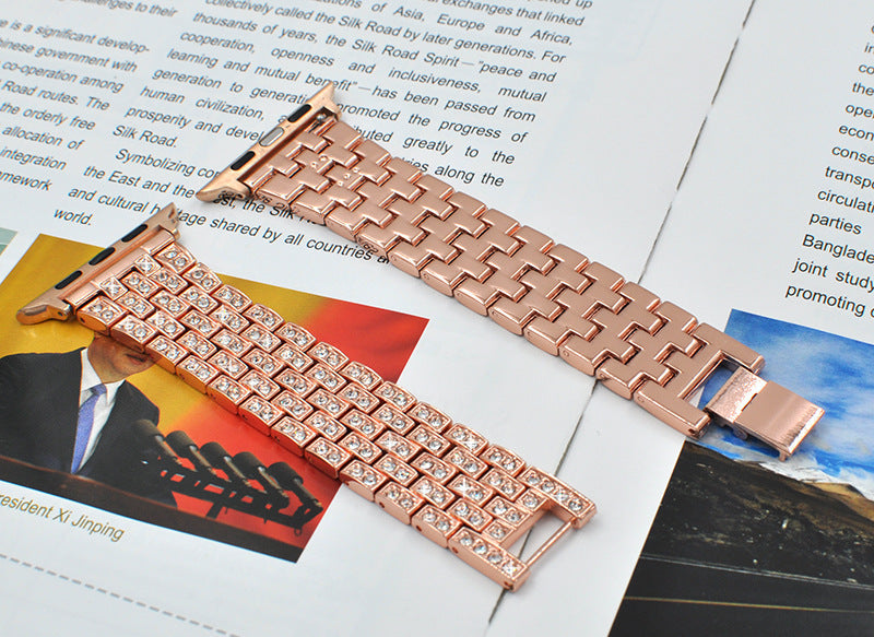 Luxury diamond-studded metal Apple Watch band in silver