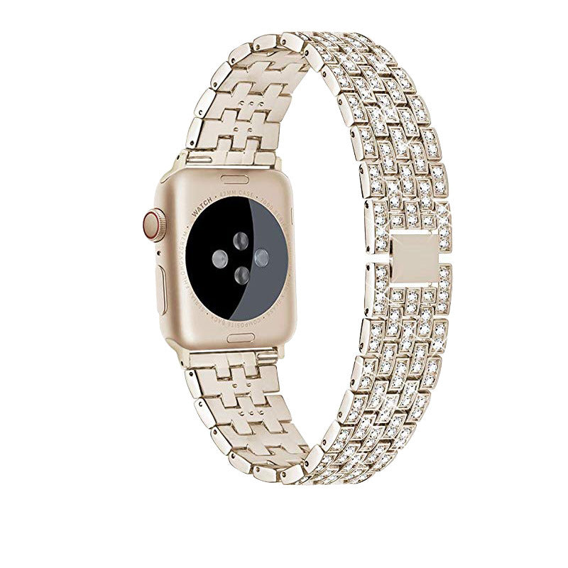 Gold metal Apple Watch band with diamond crystals