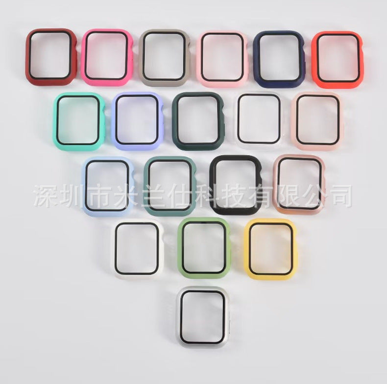 Apple Watch case with various colours on table