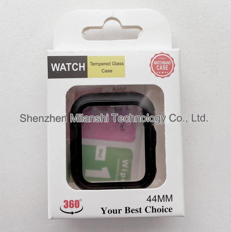 Apple Watch case with various colours on table