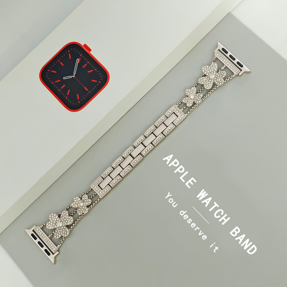 Stylish Metal Rhinestone Apple Watch Band in Black