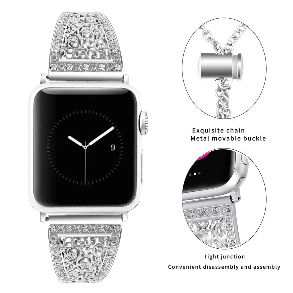 Black rhinestone apple watch band close-up