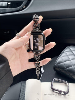 Stylish heart-shaped metal rhinestone watch band for Apple Watch 1
