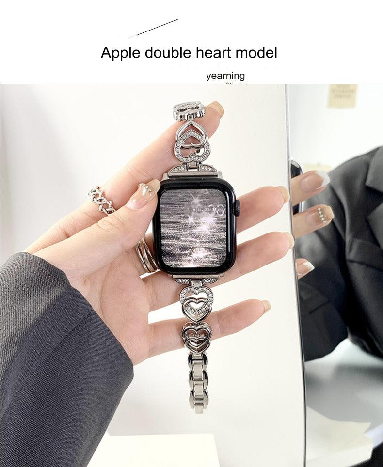 Adjustable silver heart-shaped watch band for Apple Watch