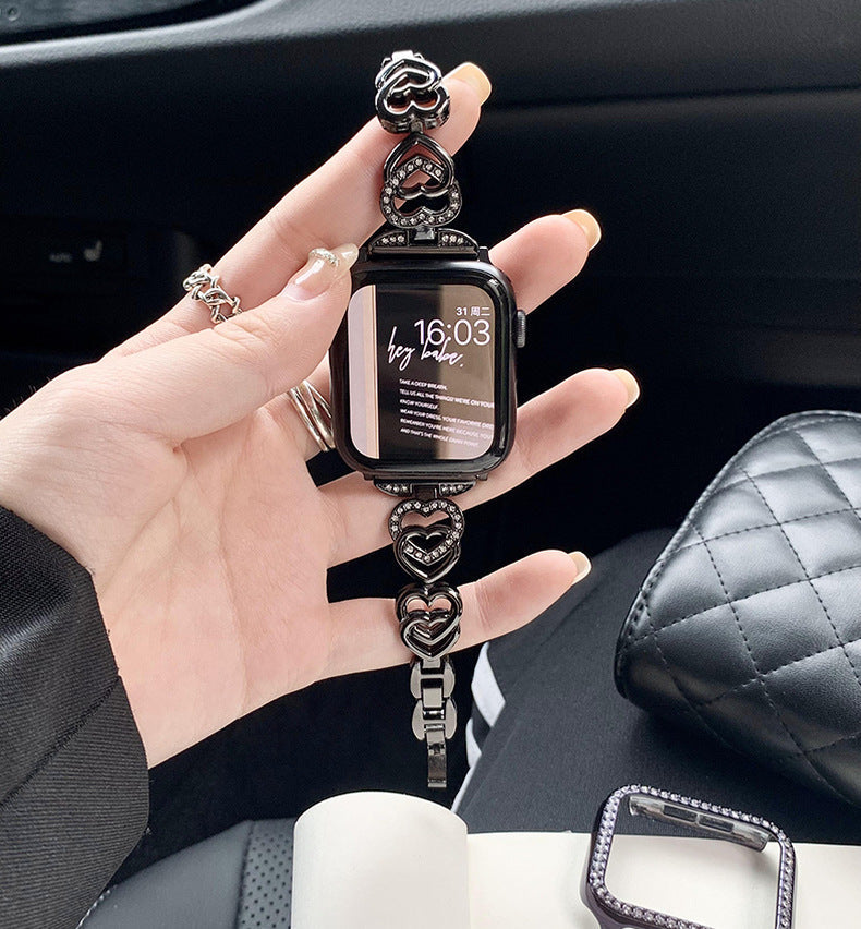 Stylish heart-shaped metal rhinestone watch band for Apple Watch 1