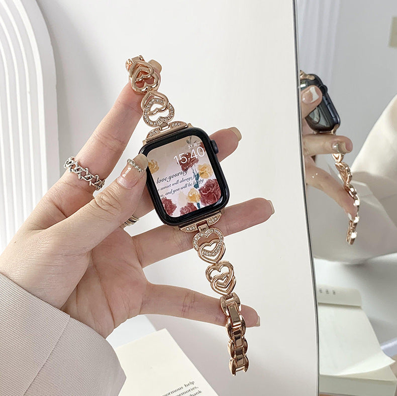 Close-up of rhinestone accents on the watch band