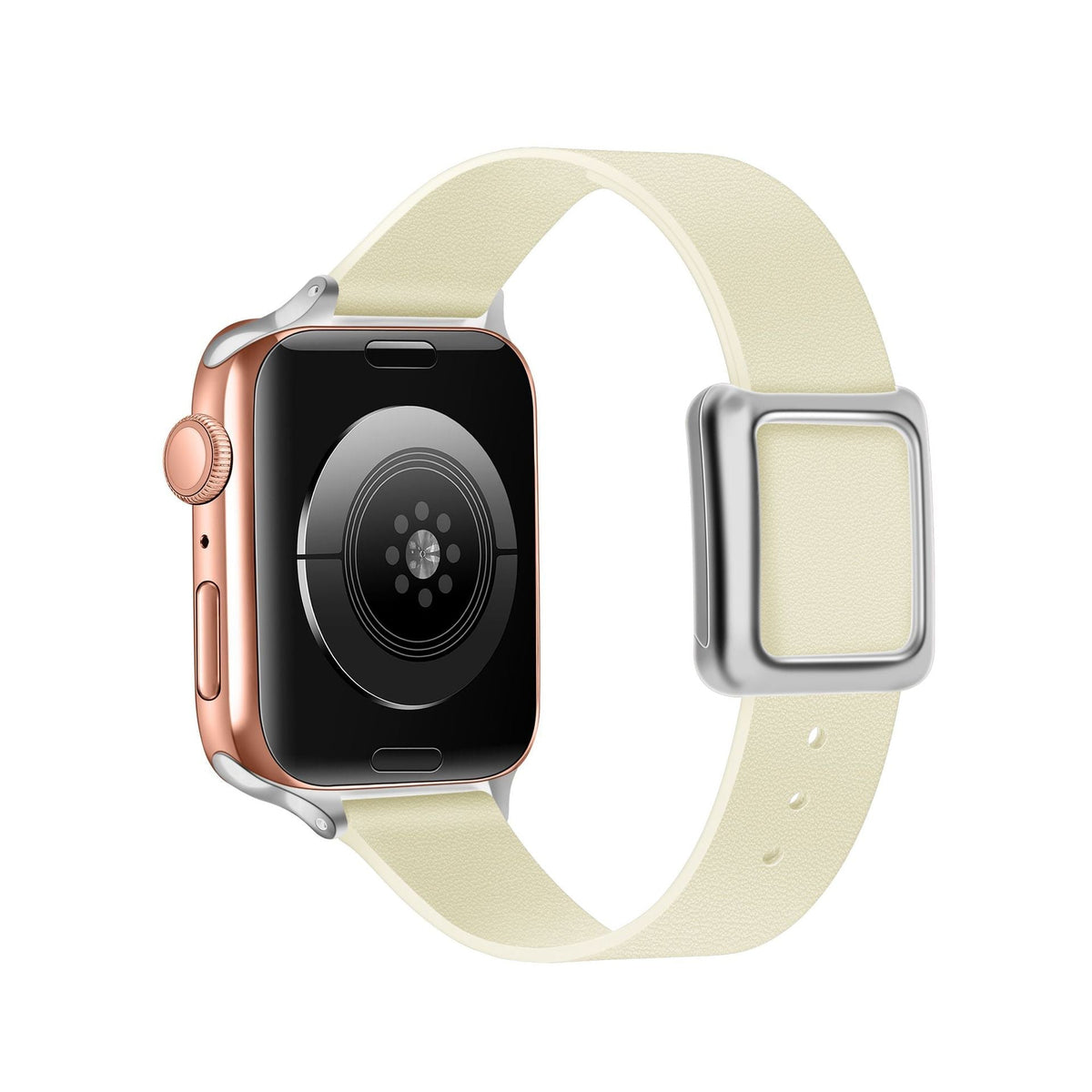 Elegant boutique display of leather Apple Watch bands