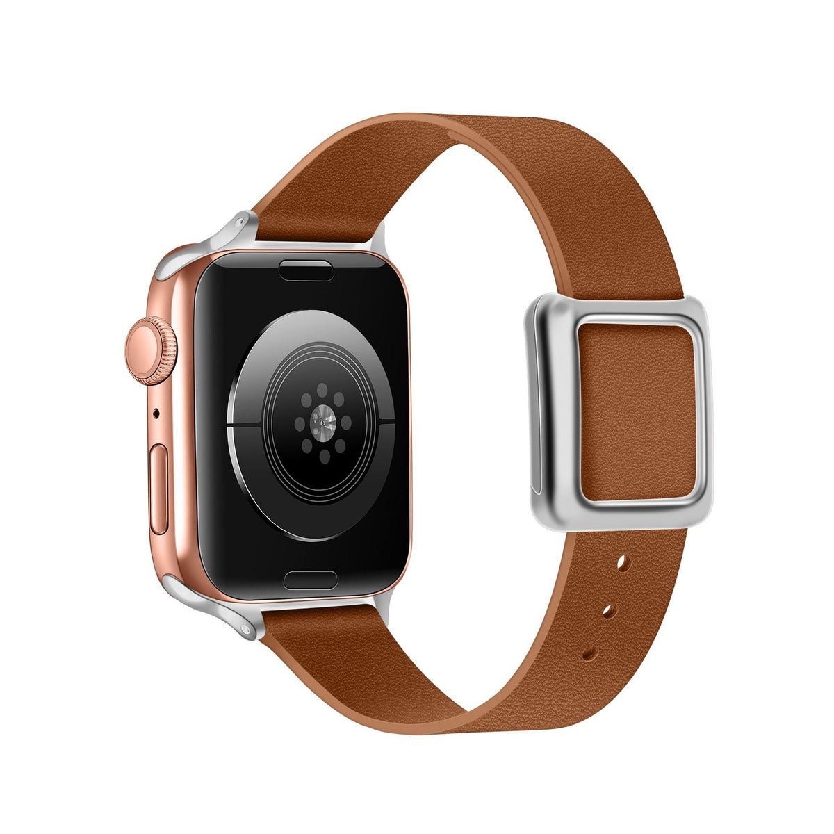 Stylish lifestyle shot of Apple Watch with leather band