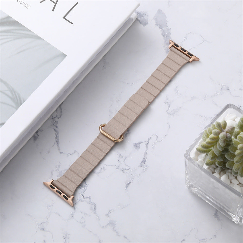 Elegant leather wristband in Rose Gold for Apple Watch