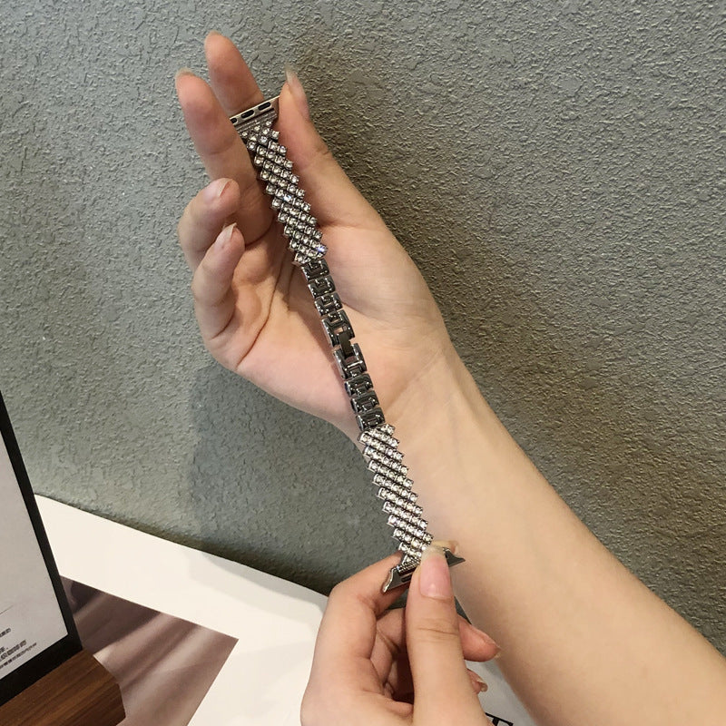 Stylish Metal Diamond Watch Band close-up of clasp