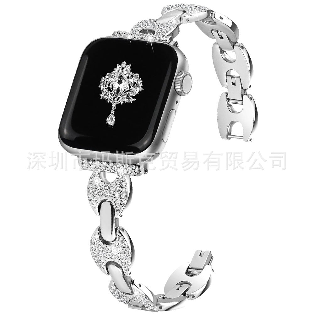Stylish Metal Diamond Apple Watch Band in Starlight