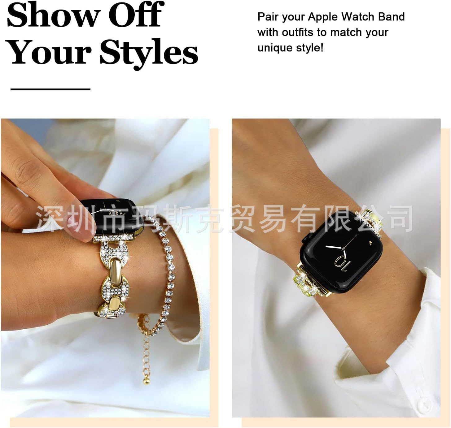 Close-up of Rose Gold Metal Diamond Apple Watch Band