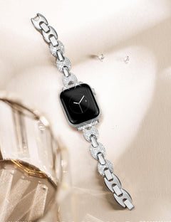 Silver Metal Diamond Apple Watch Band on wrist