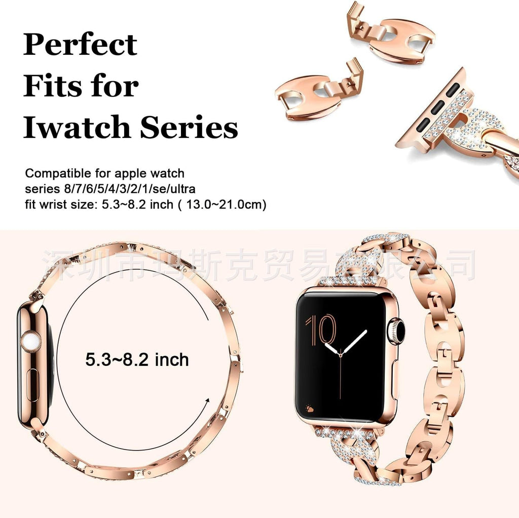 Silver Metal Diamond Apple Watch Band on wrist