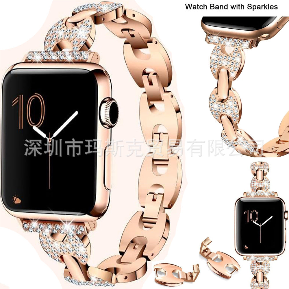 Gold Metal Diamond Apple Watch Band displayed