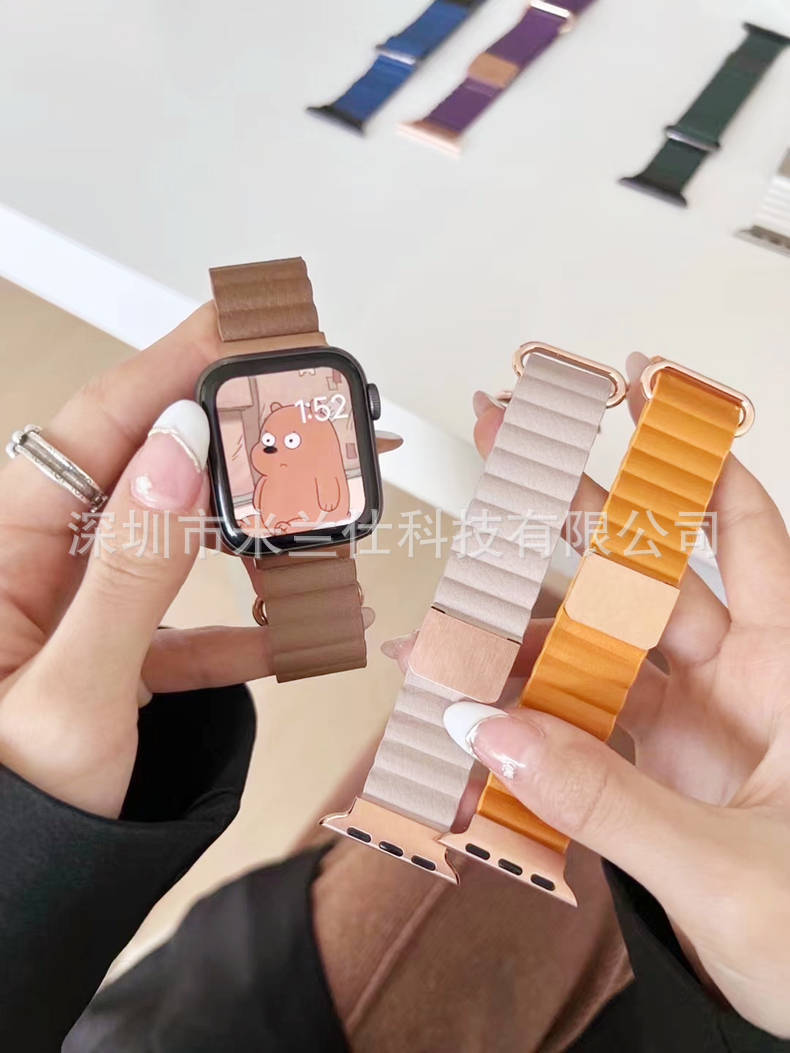 Comfortable green leather watch band for smartwatches