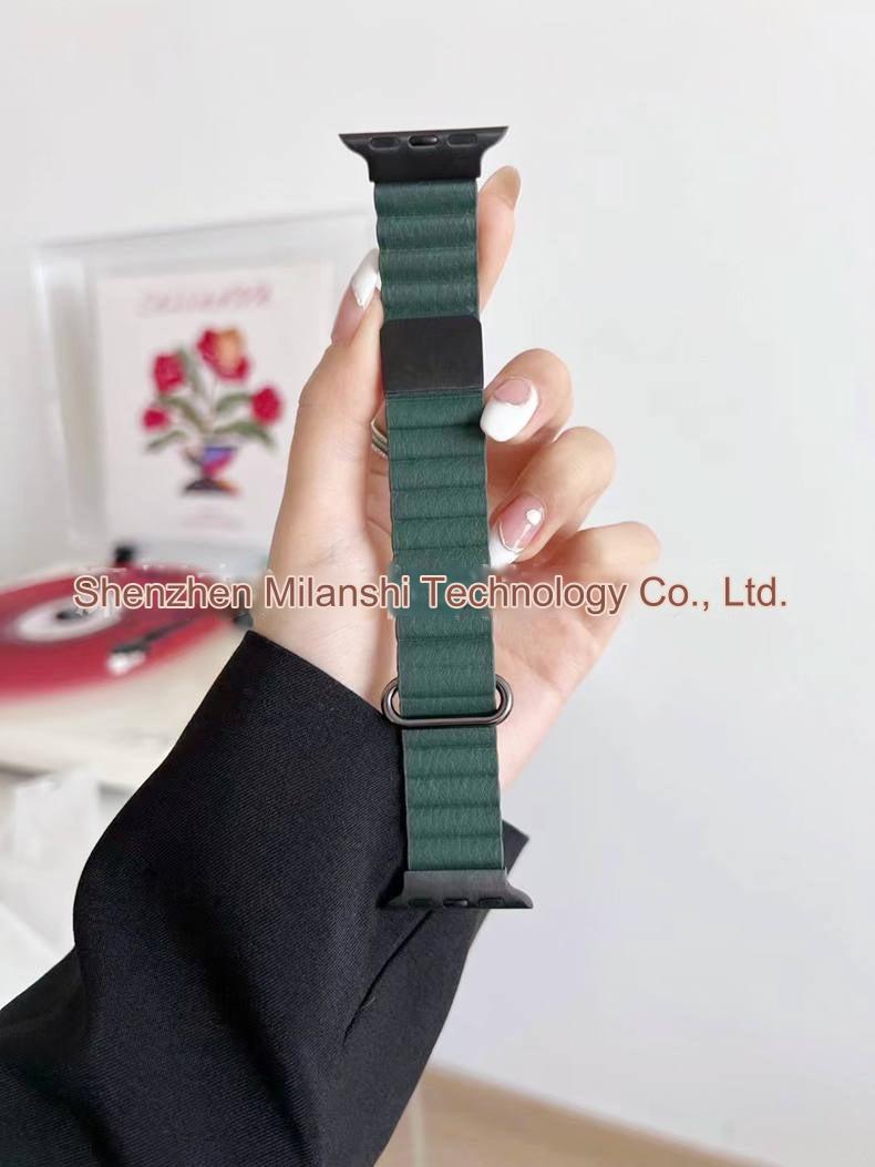 Chic red leather magnetic watch strap for Apple Watch