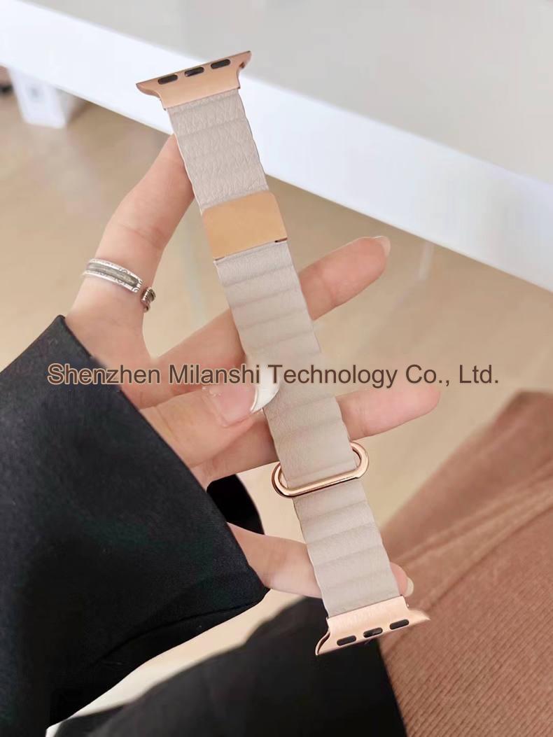 Premium brown leather magnetic buckle strap for Apple Watch