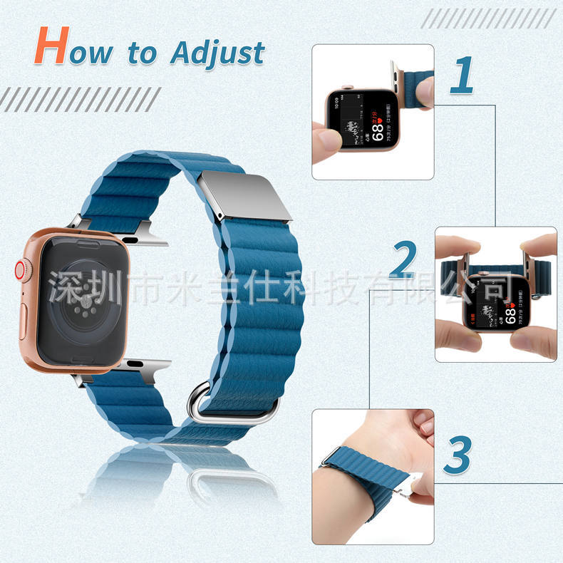 Comfortable green leather watch band for smartwatches