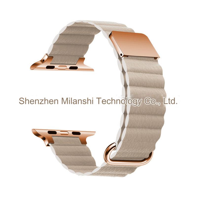 Chic red leather magnetic watch strap for Apple Watch