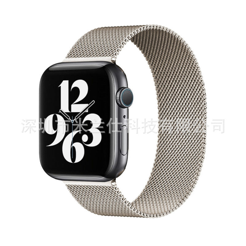 Milanese loop band shown on model's wrist