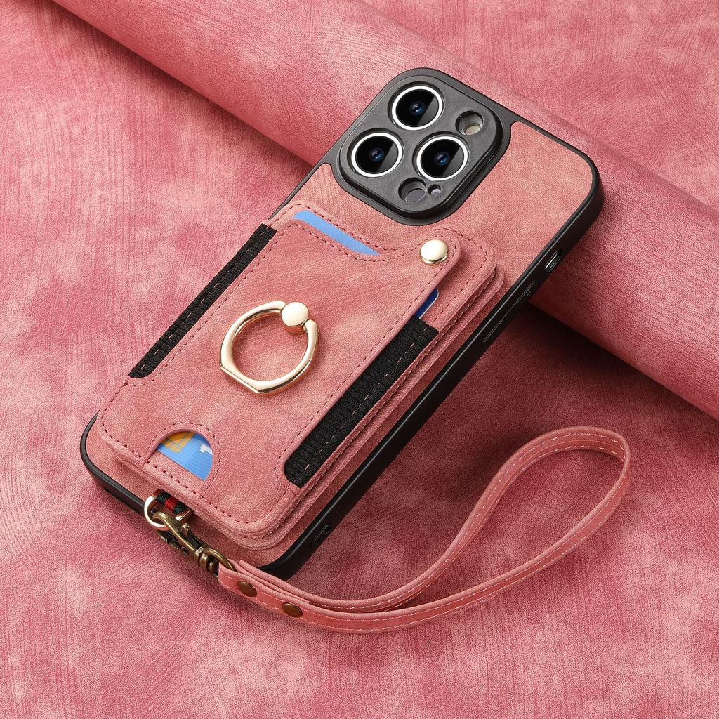 PU leather phone case with adjustable strap and cards