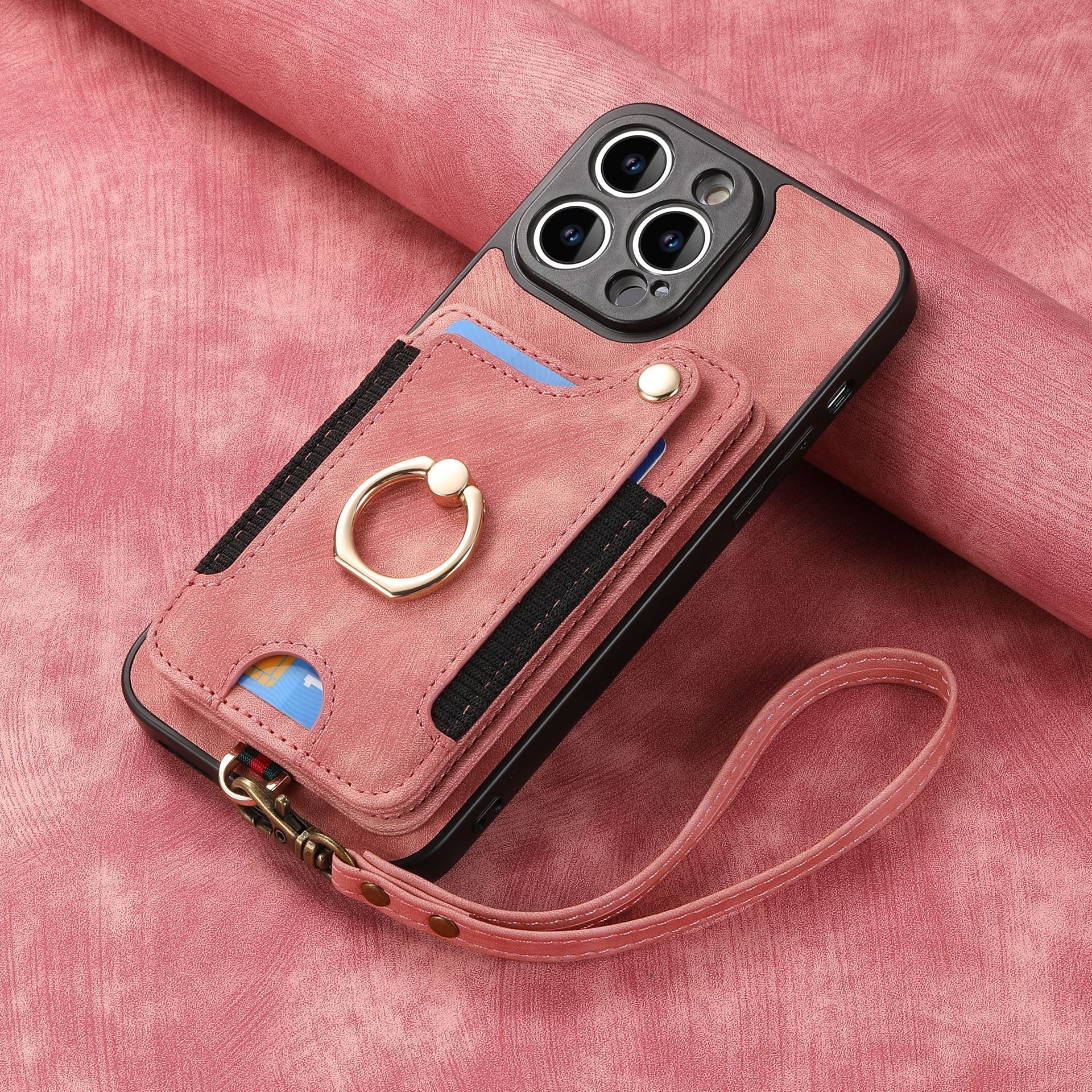 PU leather phone case with adjustable strap and cards
