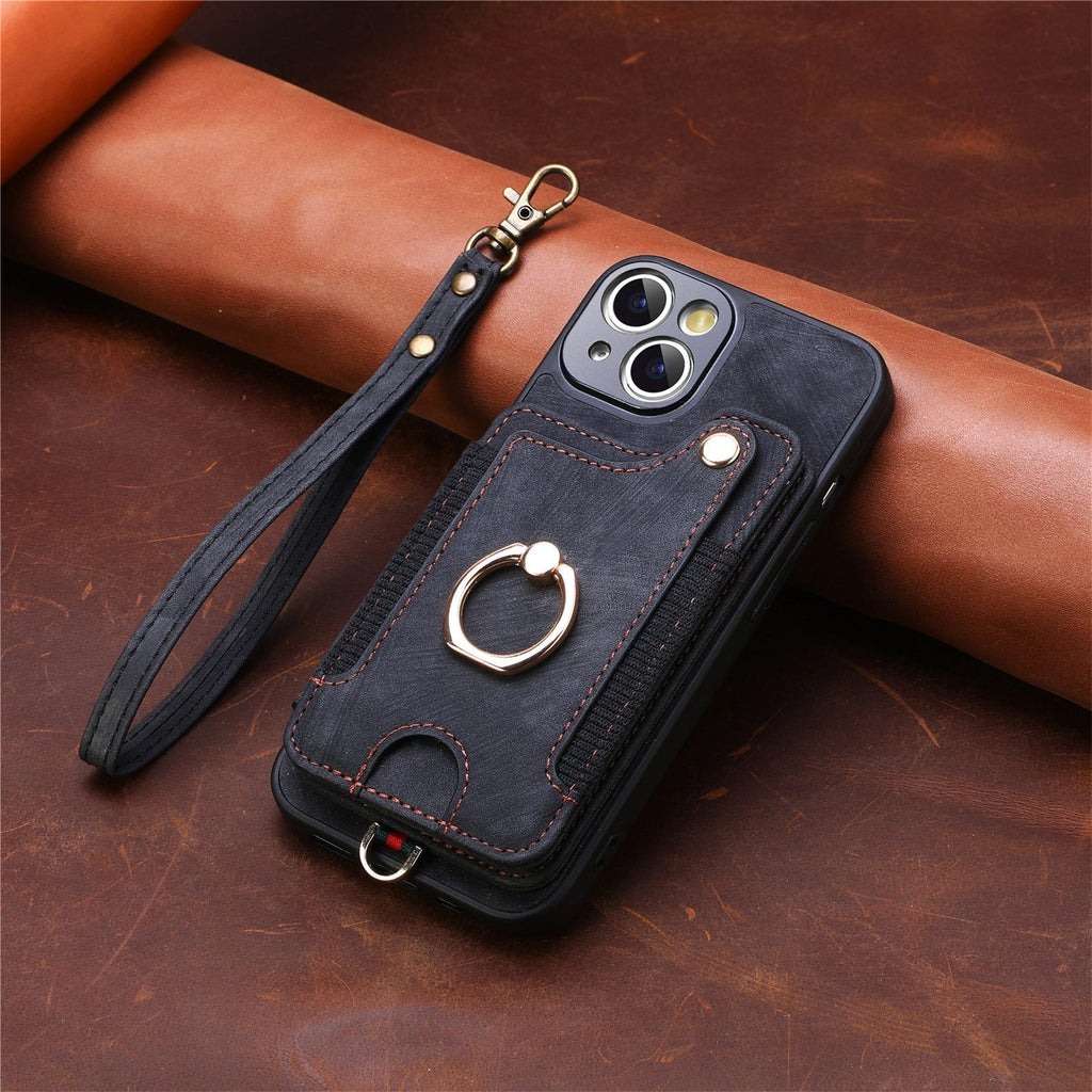 PU leather phone case with adjustable strap and cards