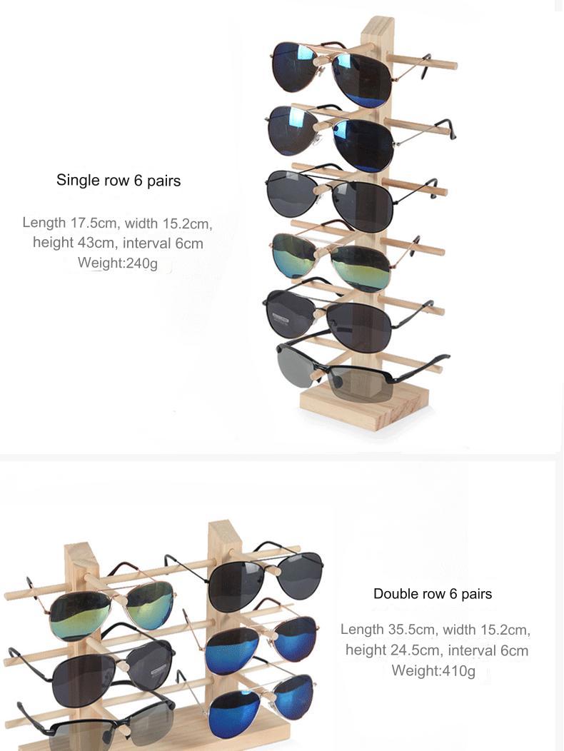 Pine wood display stand presenting eyeglasses