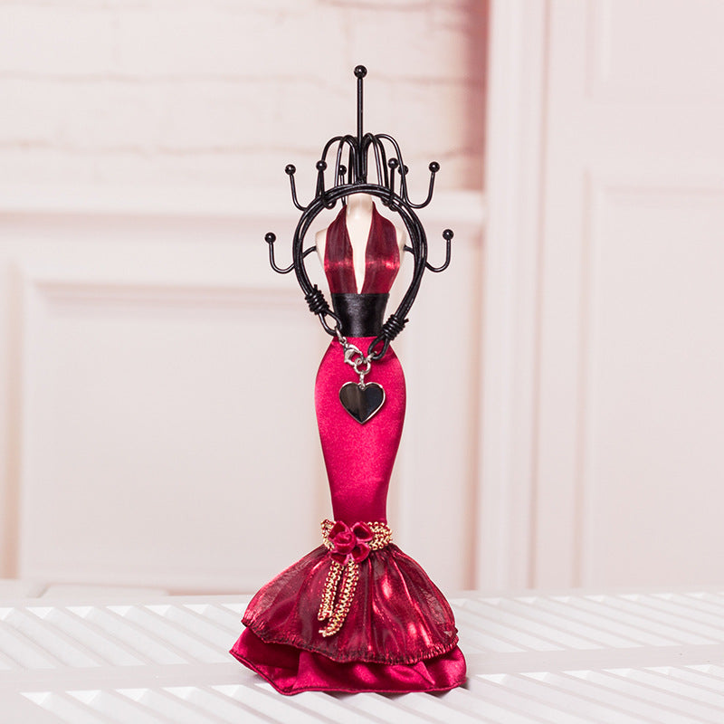 Colorful jewelry display stand showcasing necklaces