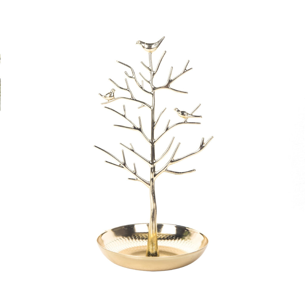 Elegant Metal Tree Jewelry Stand with Vintage Bird Design Image 1