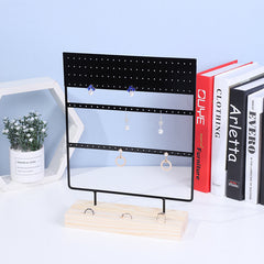 Black Metal Earring Organiser with Wooden Base - Image 4