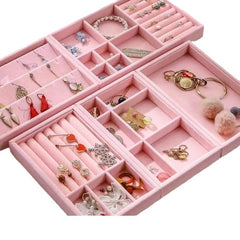 Stylish grey velvet jewelry tray with earrings