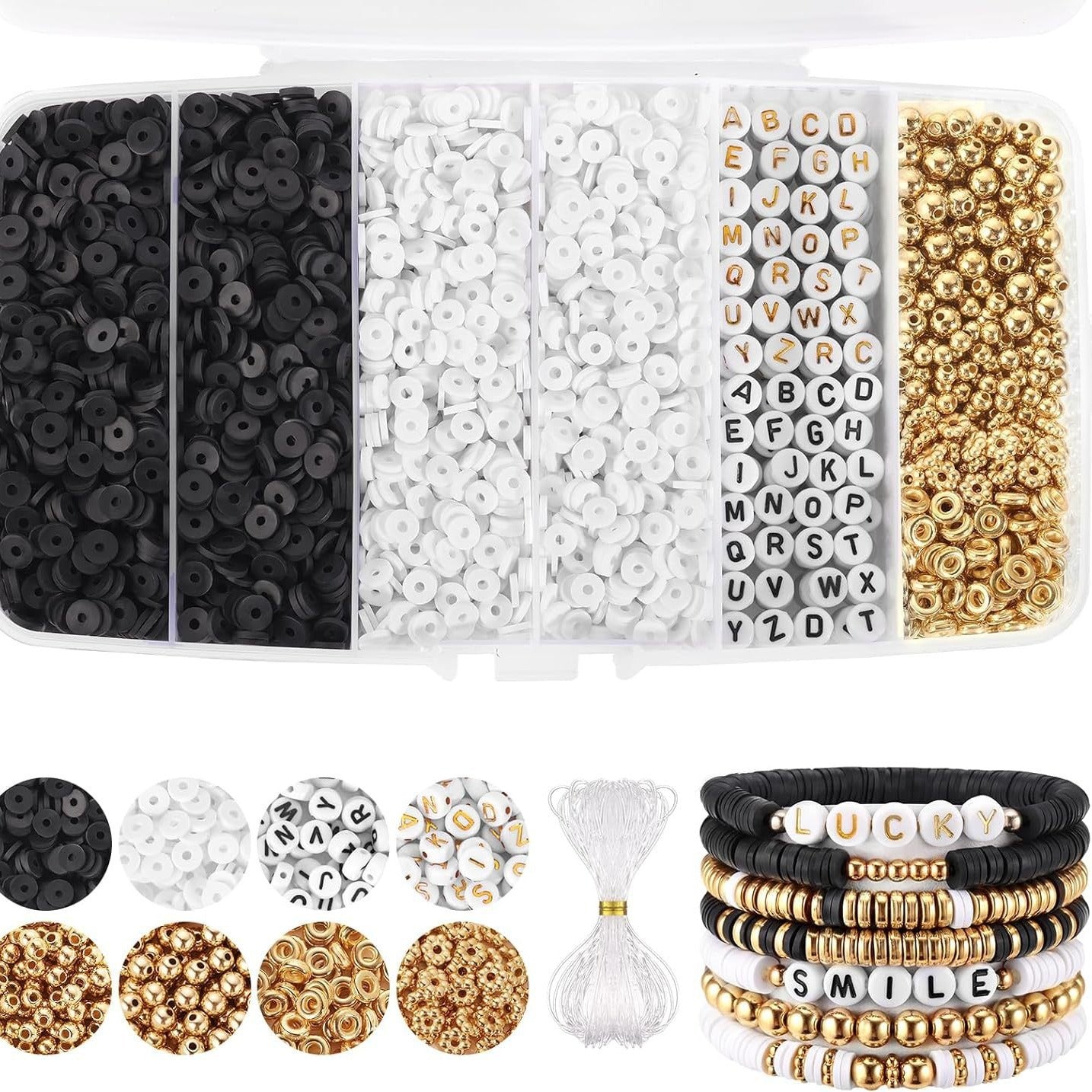Assorted soft clay beads with included strings