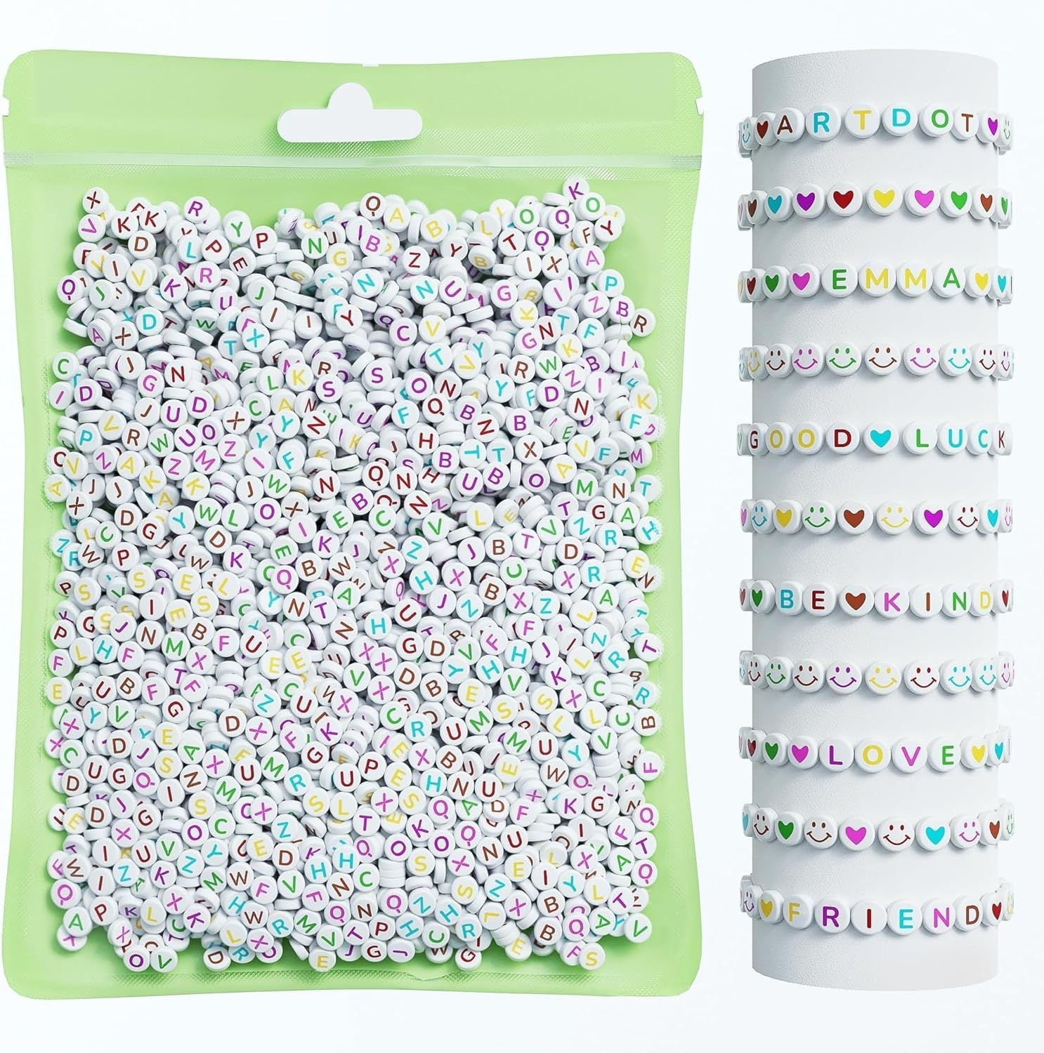 DIY kit featuring alphabet and heart beads