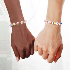 Close-up of colorful acrylic beads for crafting