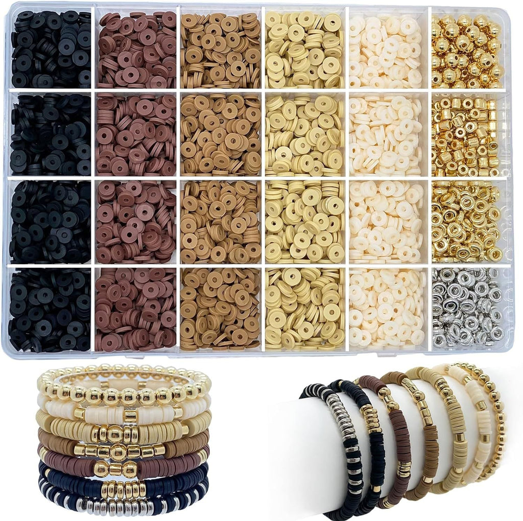 Colourful clay beads in a children's jewelry kit
