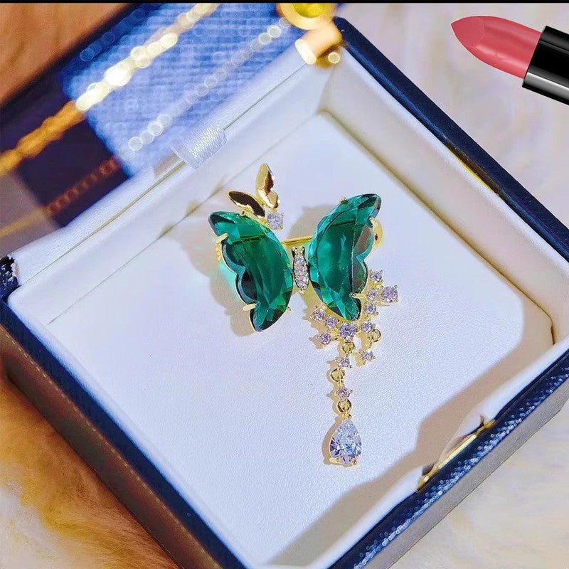 Zircon stone butterfly brooch with intricate design