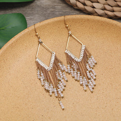 Colorful ethnic earrings displayed elegantly