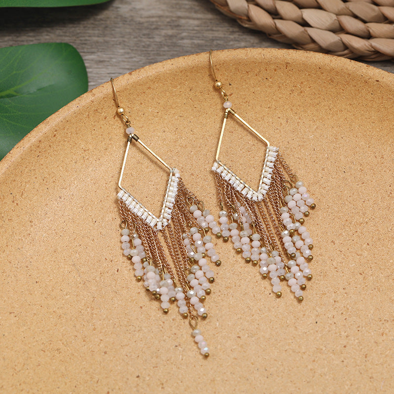 Colorful ethnic earrings displayed elegantly