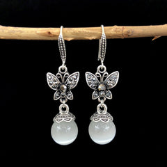 Colorful Agate and Cat Eye Stone Dangle Earrings Image 4