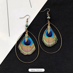 Bohemian Peacock Feather Tassel Earrings image 1