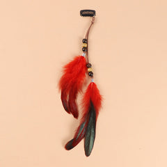 Side view of colourful feather hair clip