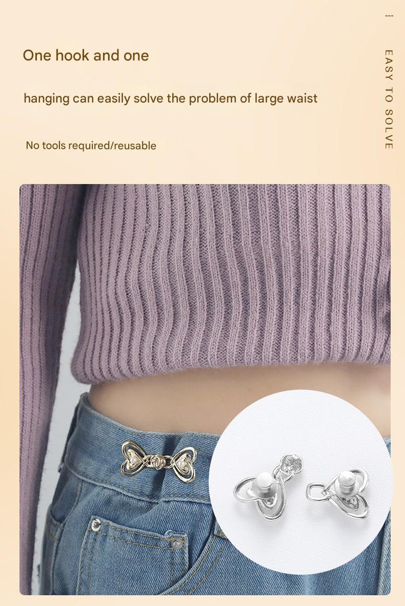 Adjustable waist button attached to a dress