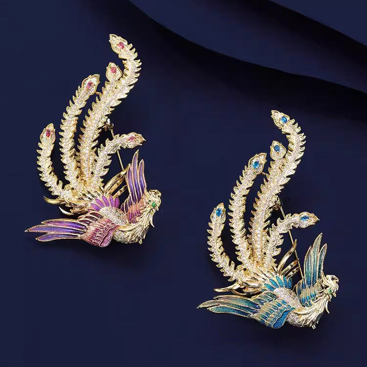 Close-up of beautiful phoenix design brooch